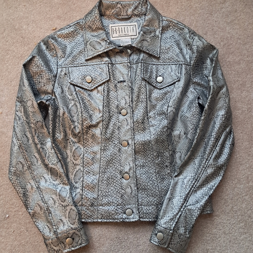B B Dakota Gray Snakeskin Faux Leather Jacket